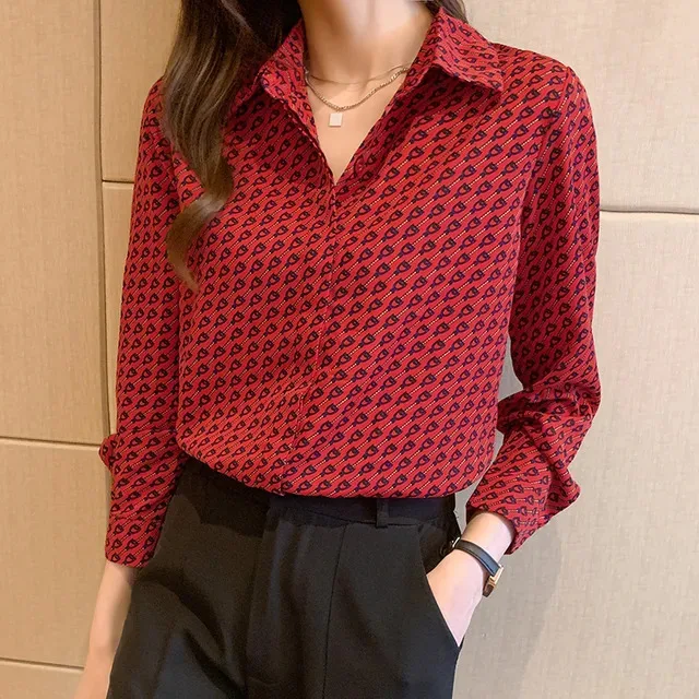 New Spring Fashion Button Collar Digital Long Sleeve Shirt Women's Cardigan Top One Piece Hair CollectionWG18