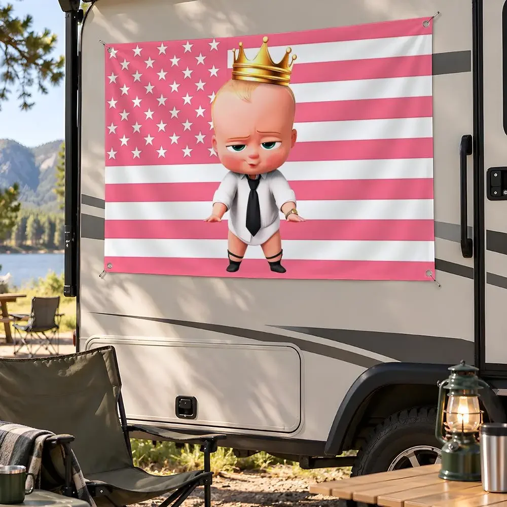 Movie Animated Comedy The Boss Baby Flags Fan Flag Banner Wall Hanging Outdoor Yard Camping Dorm Garage Party Home Decor Gift