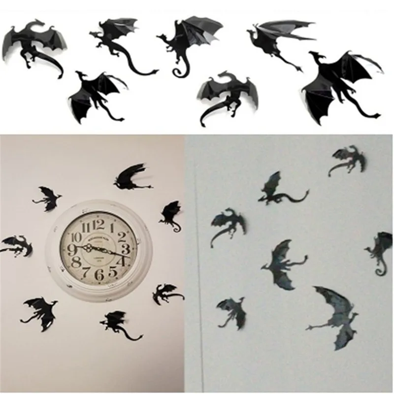 7pcs/lot 3D Gothic Dragon Wall Sticker Inspired Dragon Stereoscopic Wallpaper Home Window DIY Decoration