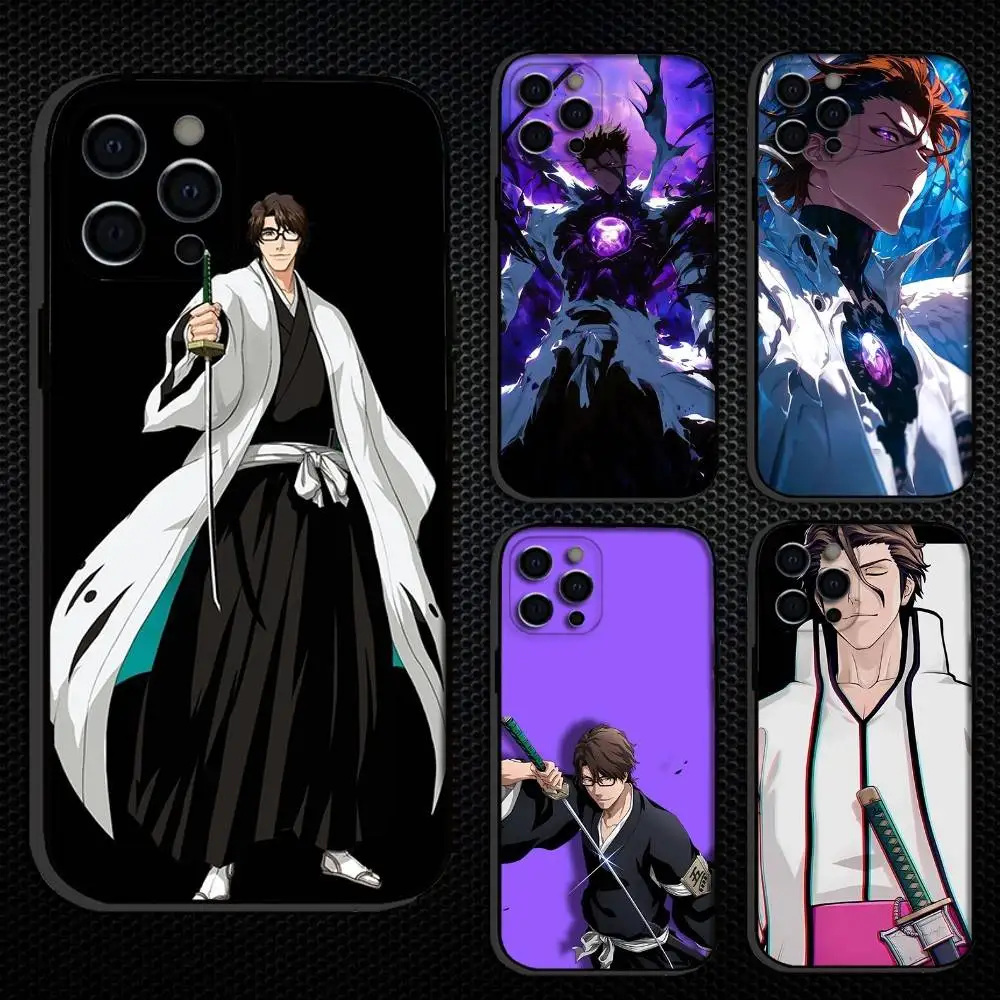 

Anime B-Bleachs Aizen Sosuke Phone Case For iPhone 16,15,14,13,12,11 Plus,Pro Max, Soft Silicone Black Cover