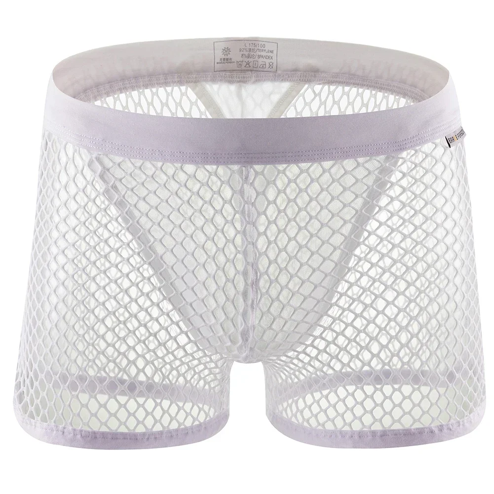Men's Mesh Underwear Boxer Low Waist Breathable Hollow out Fishnet Design Nylon Briefs Comfortable Men's Boxer Shorts