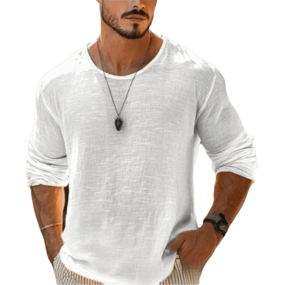 Bottoming Shirt Solid Color Long Sleeve T-Shirt Breathable Comfortable V-Neck T-Shirt Textured Men Casual Top Daily