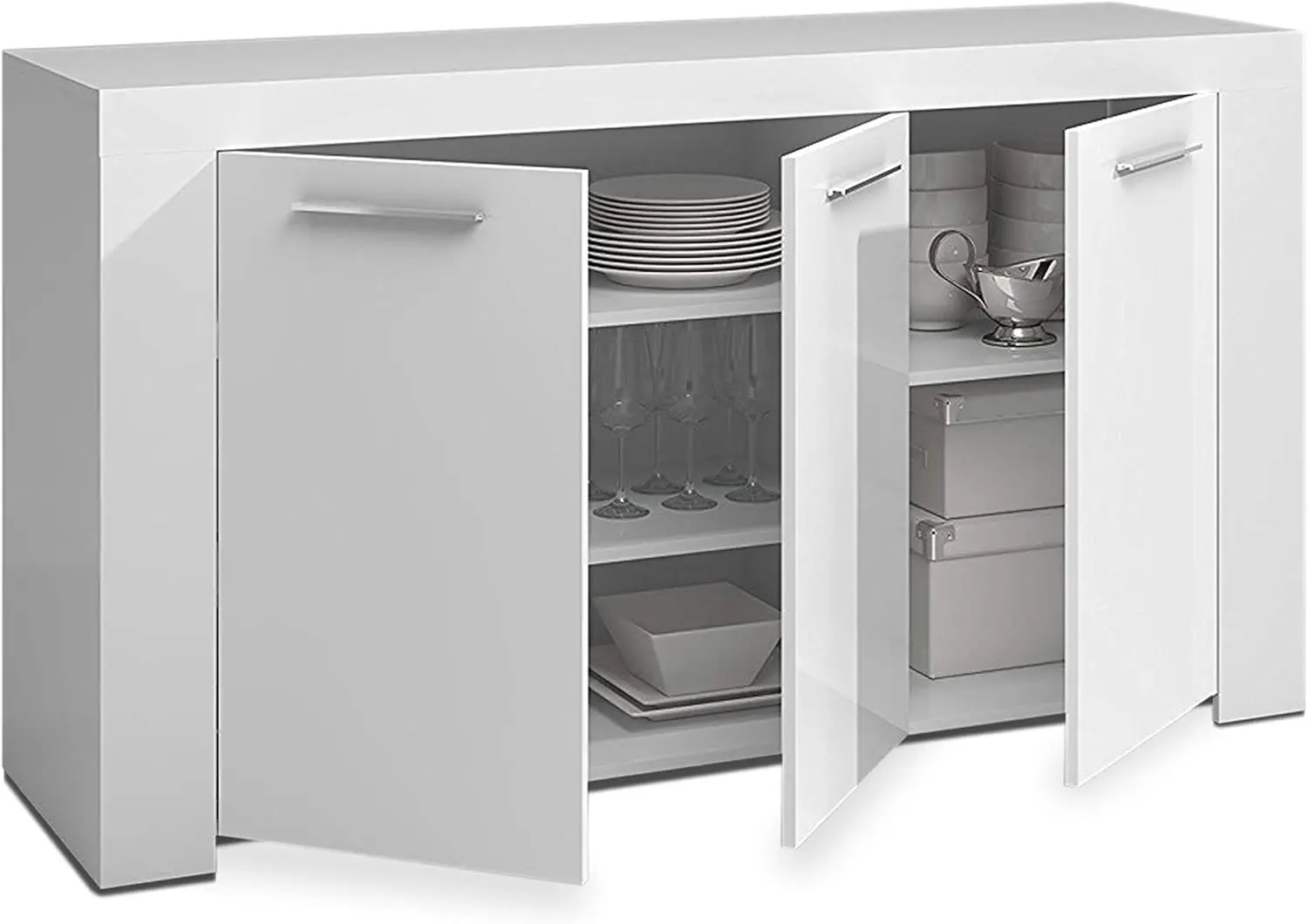 Aparador de Buffet Moderno, Armario Auxiliar, Modelo Ambit, Color Blanco Artik, Medidas: 144x 42x 80cm