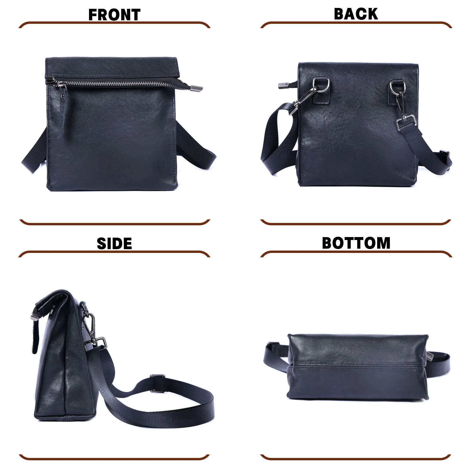 Echte Leder-Umhängetasche für Herren, Modische Brusttasche aus Rindsleder, Pflanzlich gegerbtes Leder, Unisex – Detail 7