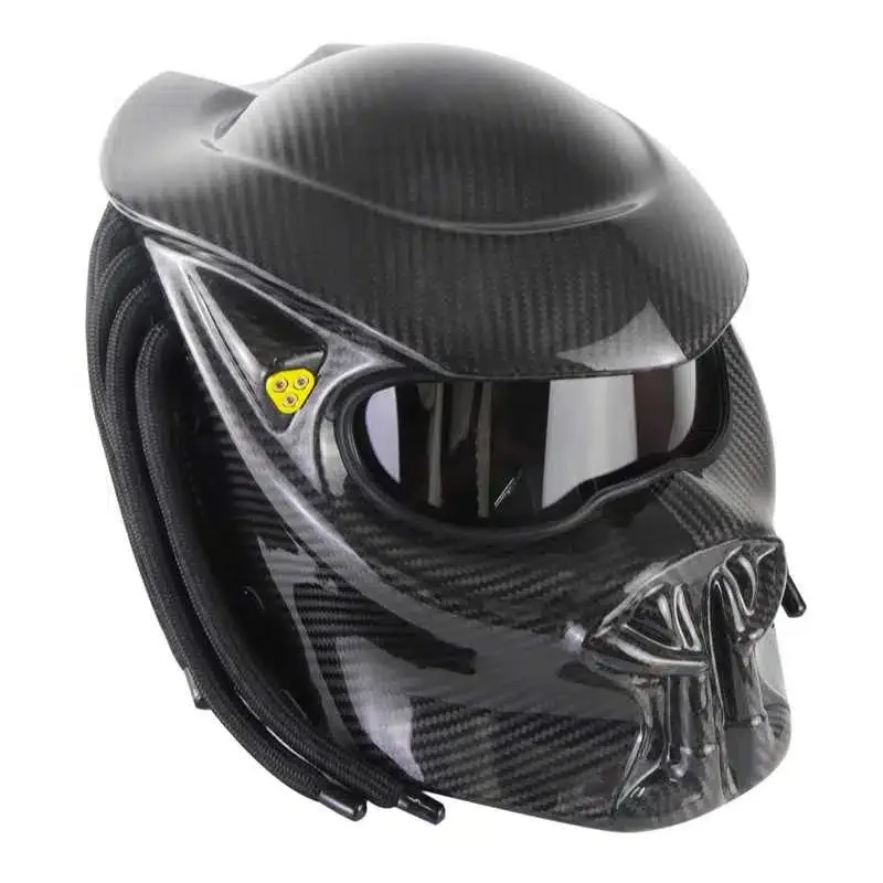 Motorcycle full face helmet Stylish safety off road helmet front with laser light carbon fiber vintage motorcycle head