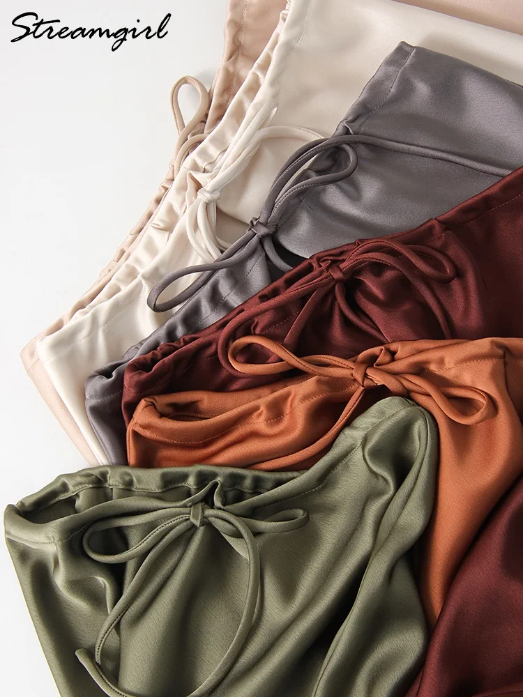 Długie satynowe spódnice damskie ciemnozielone luksusowe wiosenno-letnie maxi proste czarne spódnice długie błyszczące satynowe spódnice maxi brązowe damskie