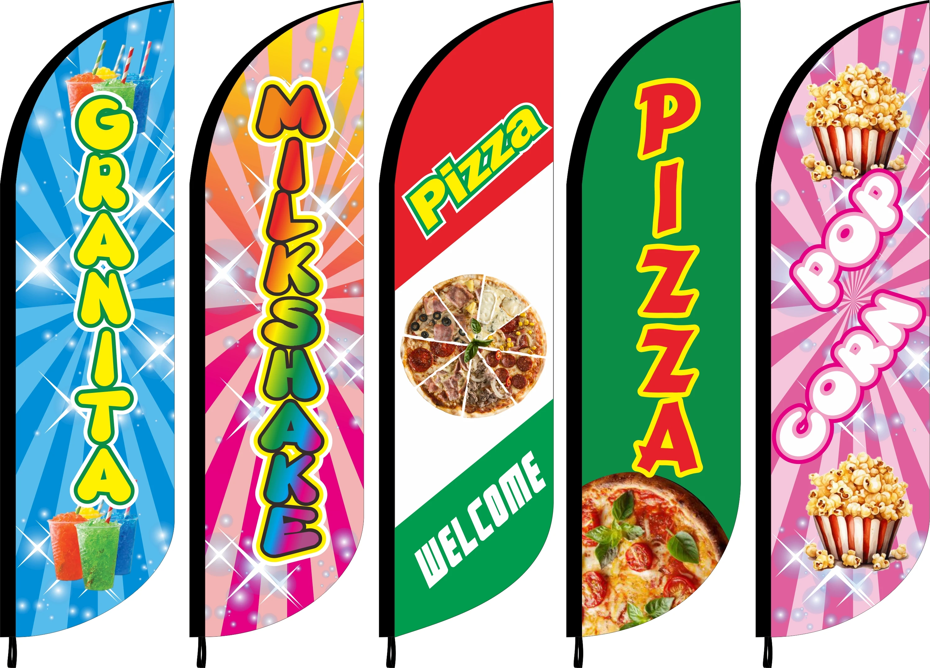 Feather Flag Beach Banner, Fabric Only Without Stand, Kebab Popcorn Milkshake Pizza Granita Sandwich Friterie Bionssons Burger