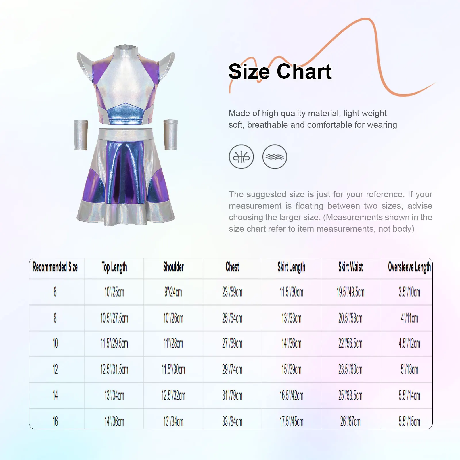 Children Girls Metallic Shiny Hip Hop Jazz Dance Outfit Crop Top with Skirt Sleeves Alien Space Cadet Robot Astronaut Costume - view 6