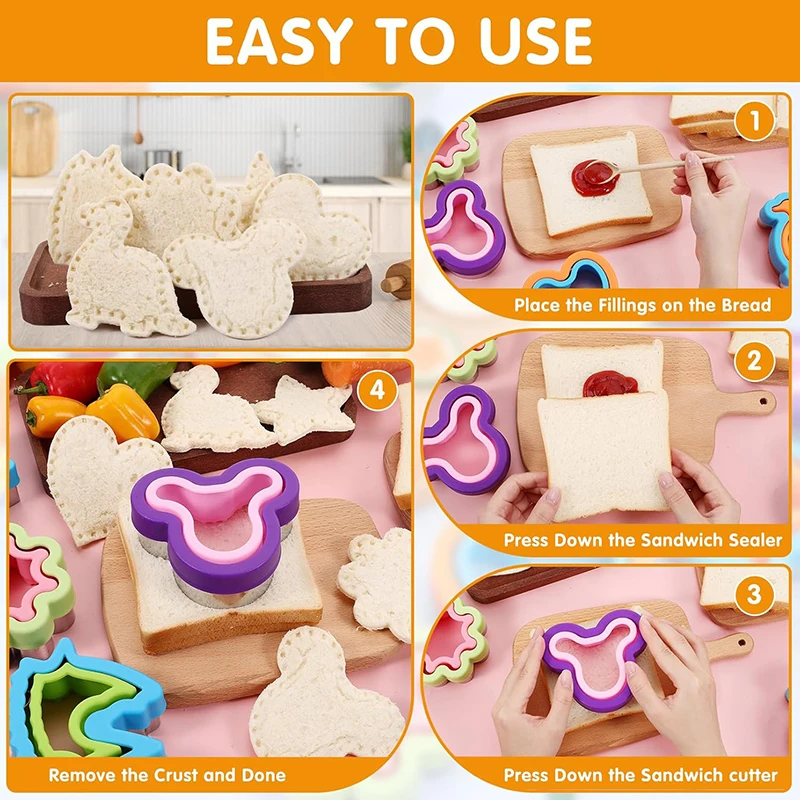 Sandwich Cutter And Sealer Set For Kids Children Food Cookies Bread Toast Maker Mold Fruit Vegetable Cutters Shapes Baking Tools