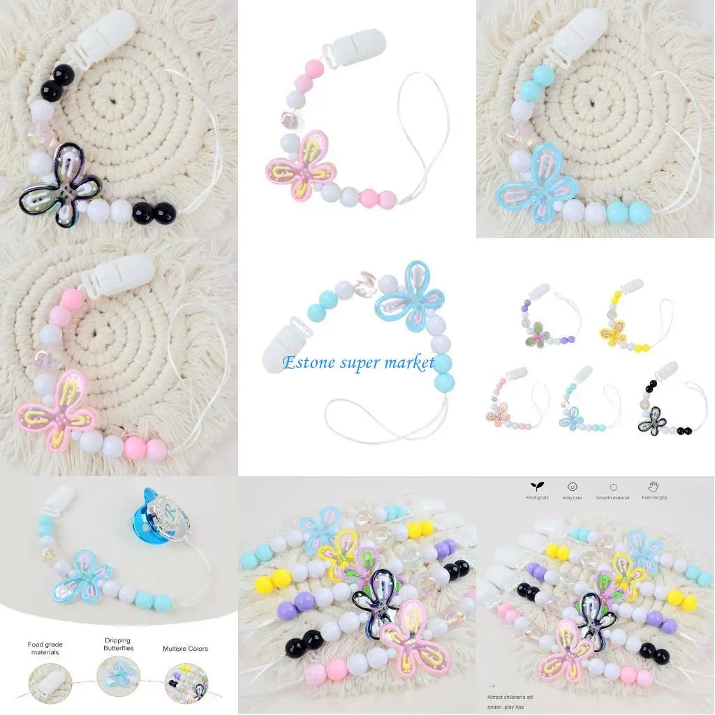 

090B Butterfly Teether Pacifier Strap Soother Chain Pacifier Holder Teething Clips