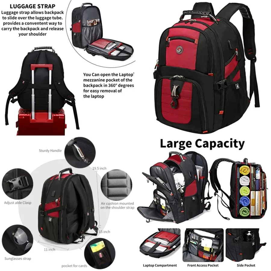 

Extra Large 50L Travel Laptop Backpack with combination lock, College Backpack Airline Approved Business Work Bag Fit 17 Inch L