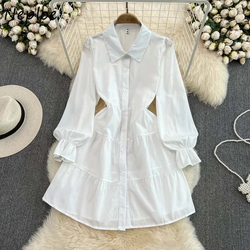 Neploe Turn Down Collar Long Sleeve Single-breasted Dress Suit+solid Color Sleeveless Vest Top Outfits Korean Chic 2pcs Set