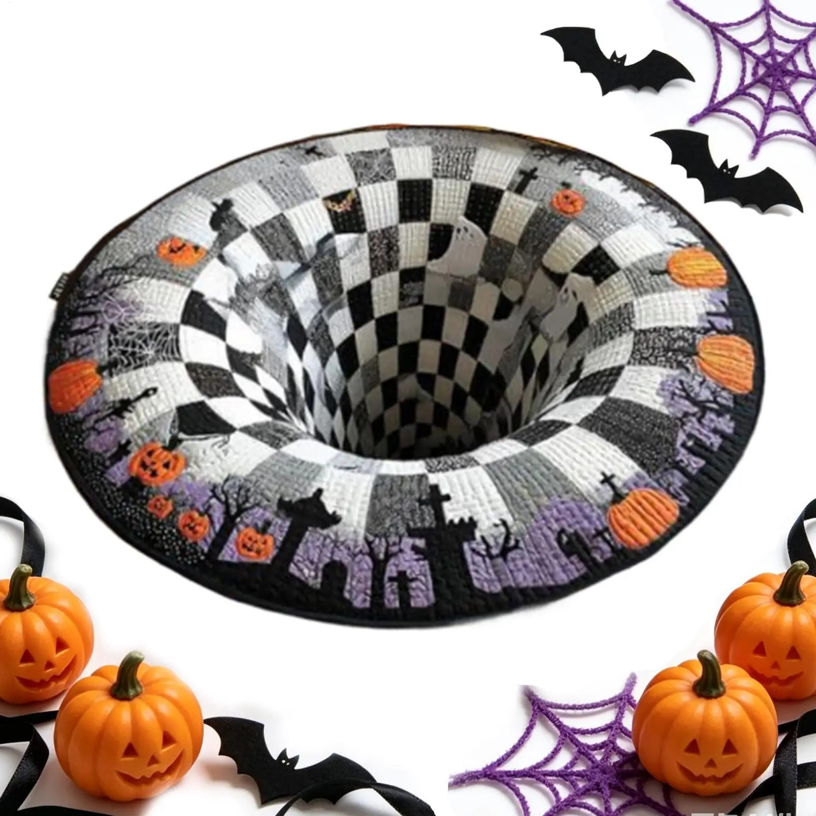 60x60cm Halloween Area Rug Non-Slip Spooky Soft Scary Optical Illusion Mat Halloween Optical Illusion Rug for Indoor Entrance