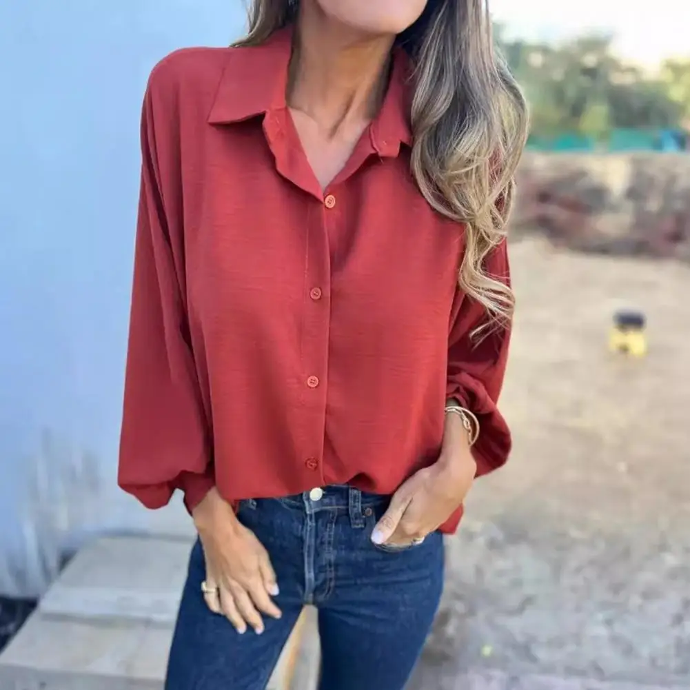 Long Sleeve Button-down Shirt Women Full Button Shirt Elegant Office Work Blouses Ice Silk Wrinkles Shirt Satin Faux for Women