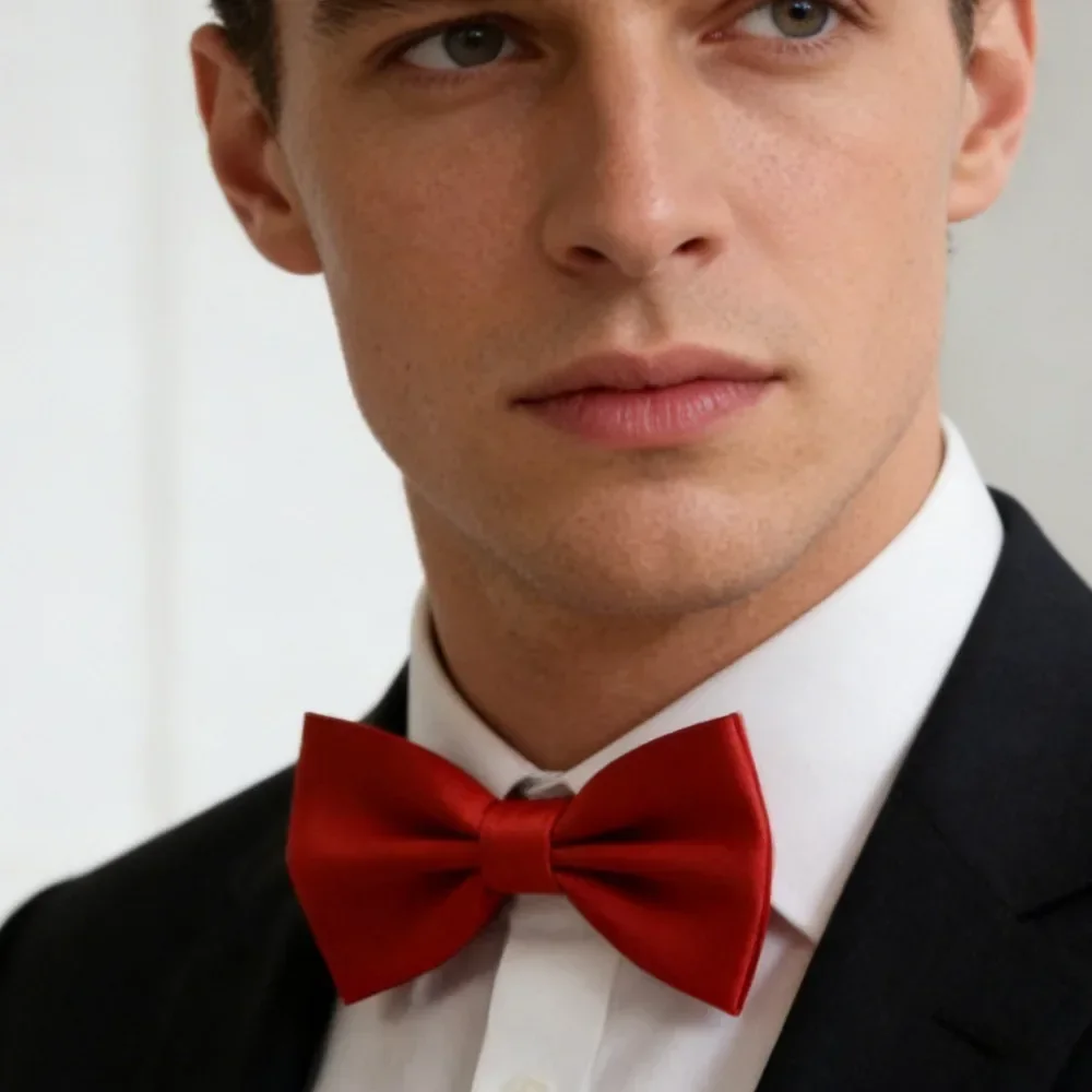 Classic Solid Color Bow Ties for Men & Children, Fashion Bowtie in Green Red Black White, Wedding Party Neck Tie Accessories
