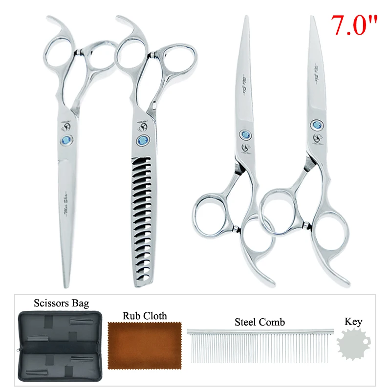 

7 inch Meisha Pet Straight Cutting Scissors Set Dog Cat Grooming Shears Up Down Curved Blade Thinning Haircut Scissors B0012A