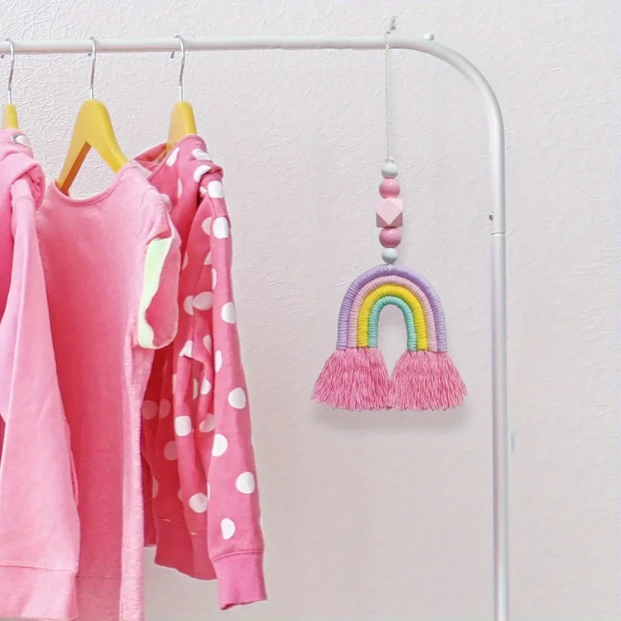 Rainbow Wind Chimes Weaving Miniature Hanging Decorations Home Wall Art Decor Hanging Crafts Nursery Living Room Bedroom