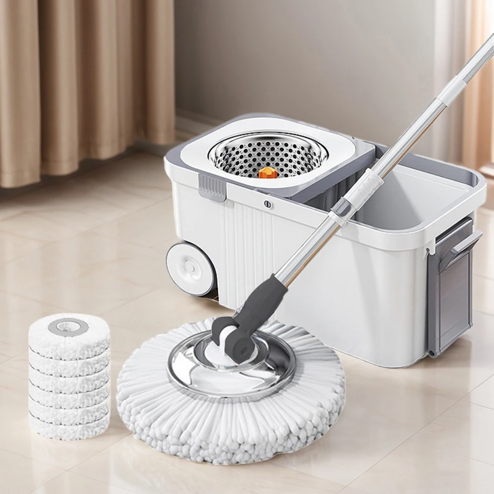 

Ведро для швабры с 6 дополнительными насадками и удлиненной ручкой, очиститель для пола, автоматическая швабра для бытовой уборки для уборки дома