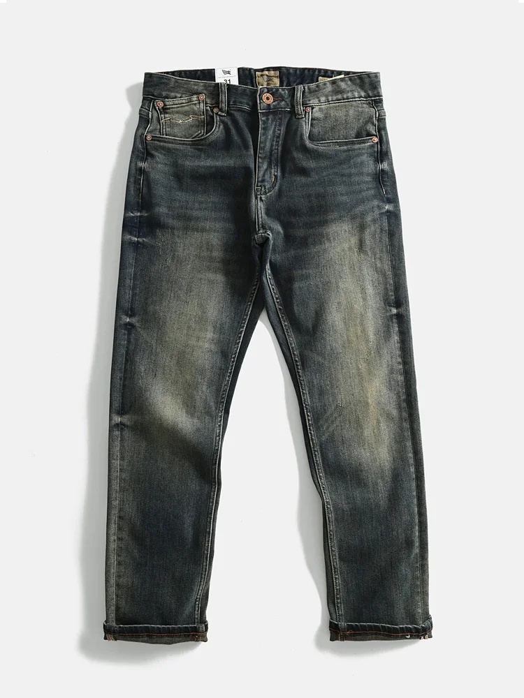 

Мужские джинсы в стиле ретро, плотные, эластичные, повседневные, прямого кроя, из хлопкового денима, осенние, модные, длинные брюки