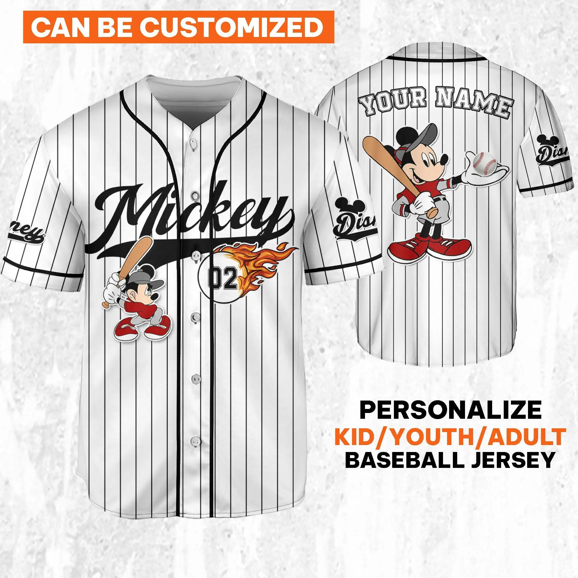 2024 Disney Mickey Baseball Jersey Shirt 3D Print Breathable Casual Custom Name Number Mickey Logo Face Baseball Jersey