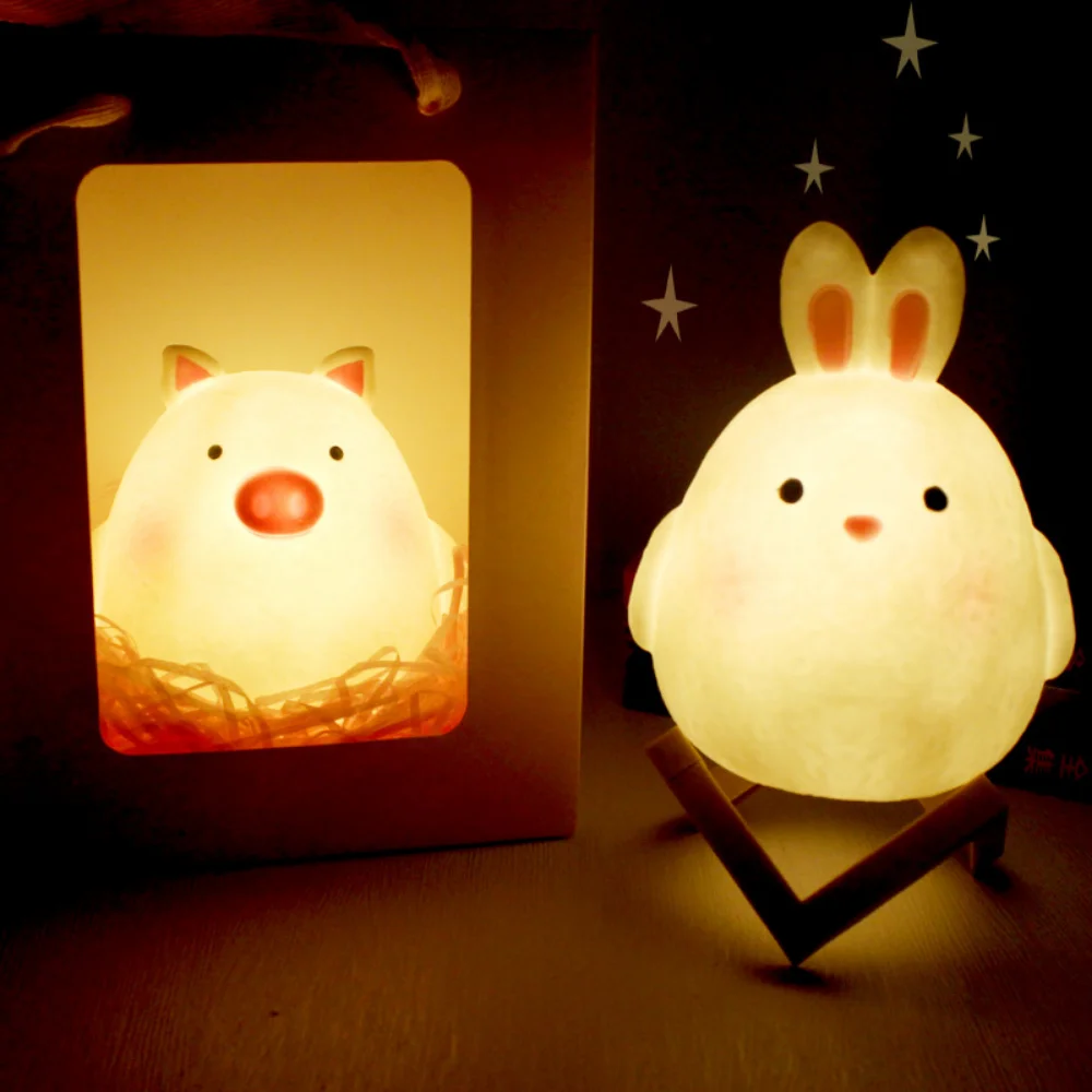 Petite veilleuse LED lapin de dessin animé, lampe de chevet créative, lampe de table mignonne, chambre à coucher, cadeau d'anniversaire