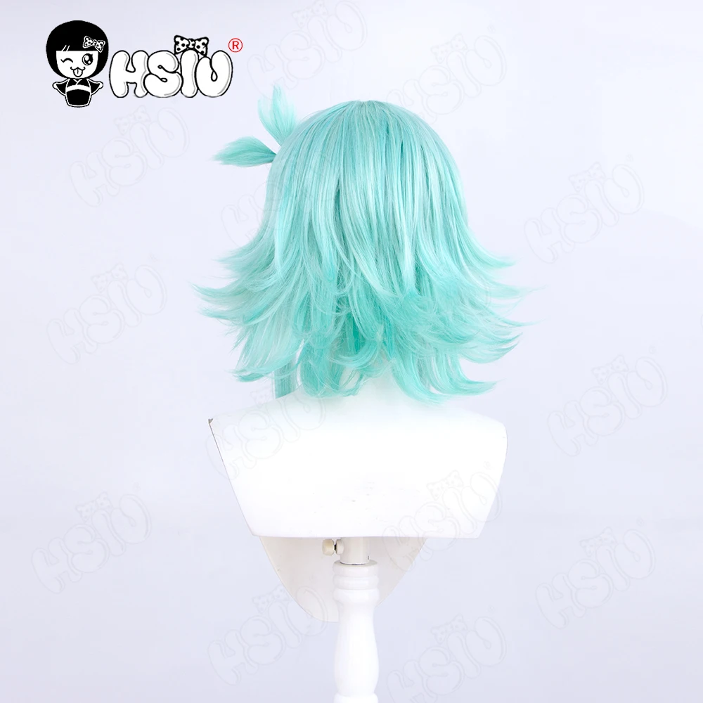 Omori COSPLAY Hsiu วิกผมสั้นสีเหลืองสีเขียวทะเลสาบตื้น35ซม. + ตาข่ายคลุมผมสำหรับใส่วิก