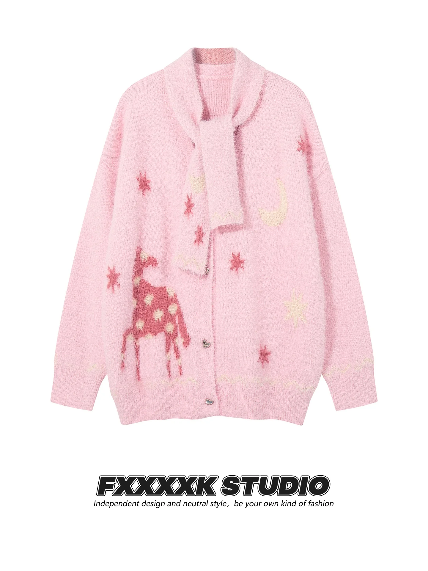 

Вязаный кардиган с забавным принтом оленя, V-образный вырез, свободный крой, женский, на весну-осень-зиму, повседневный, с длинными рукавами