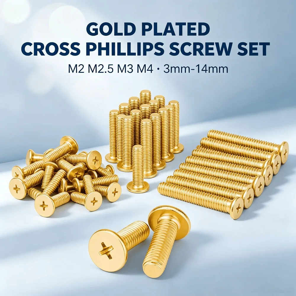 25/50/100pcs M2 M2.5 M3 M4 Gold Plated Carbon Steel Phillips Ultra Thin Wafer Head Screws CM 3-14mm Electronics Fasteners