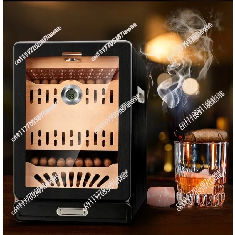 Small cigar cabinet cedar solid wood large capacity four-layer wooden frame moisturizing box with window