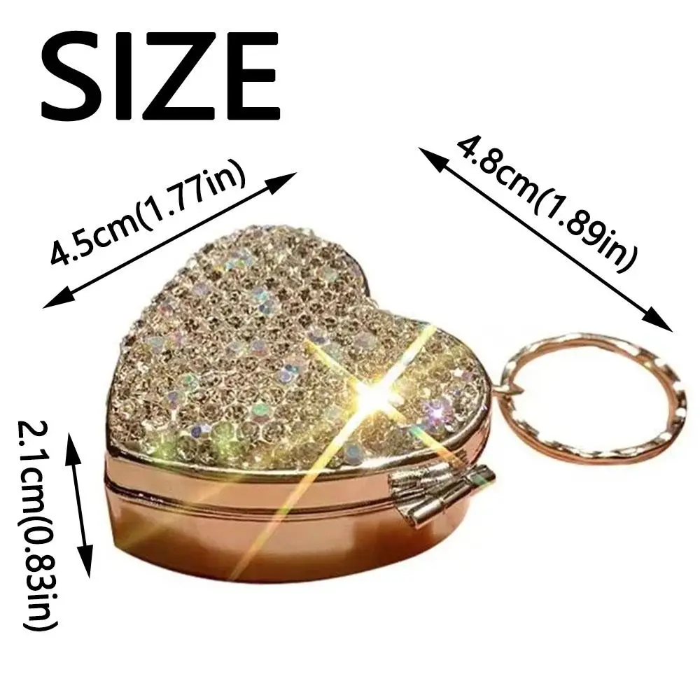 Shiny Rhinestone Mini Metal Pill Box Portable Blingbling Medicine Storage Box Waterproof 2 Grids Pill Case Container Outdoor