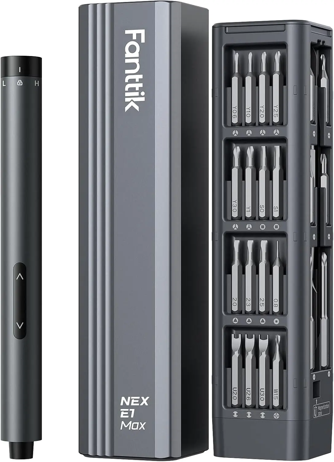 E1 Max Electric Screwdriver Set with 50 Magnetic Bits, Precision Tool for Electronics Repair in Grey