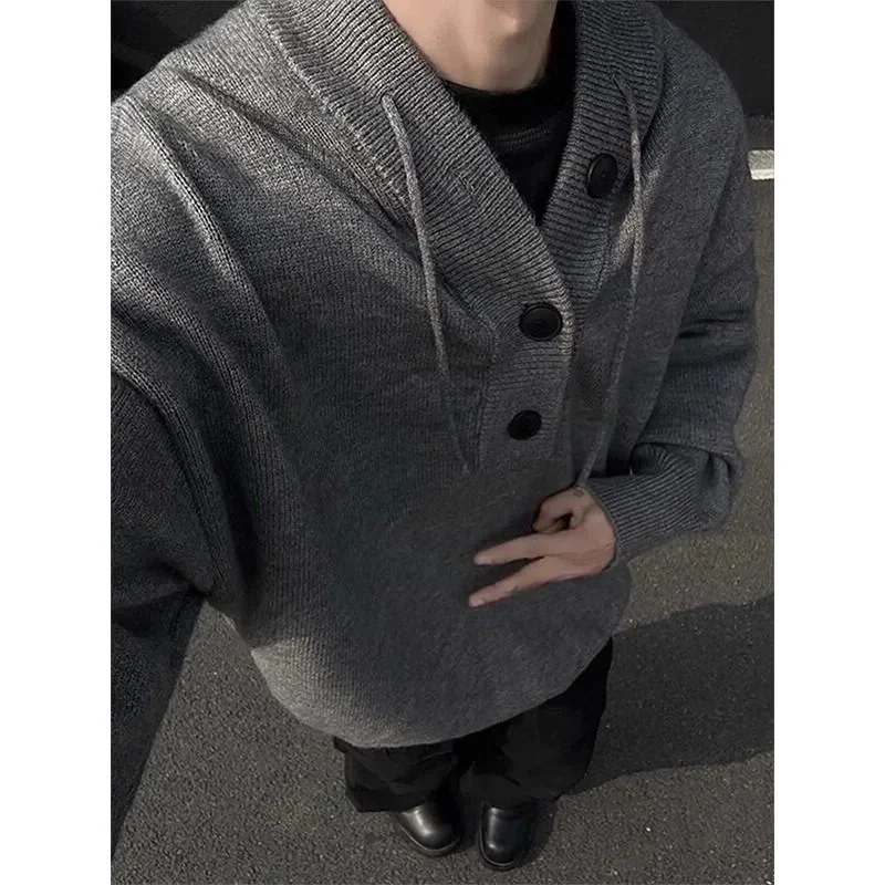 Teenage Hooded Sweater For Men In Winter Thick And Warm American Retro Lazy High-end Trendy And Handsome Knit Sweater
