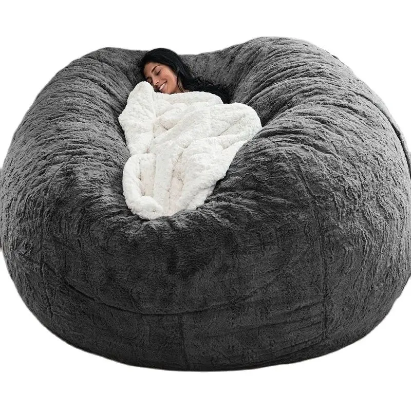 Dropshipping New Giant Sofa Cover Soft Comfortable Fluffy Fur Bean Bag Bed Recliner Cushion Cover Factory Shop