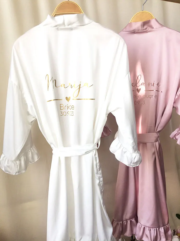 White Robe with Gold  Bride Muave Robe with Rose Gold Kuma Nije Dugme Robes be Personalized on Another Language Ruffled Bathrobe