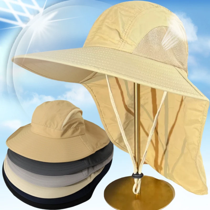 

Summer Sun Hats UV Protection Outdoor Hunting Fishing Cap for Men Women Hiking Camping Visor Bucket Hat Neck Flap Fisherman Hat