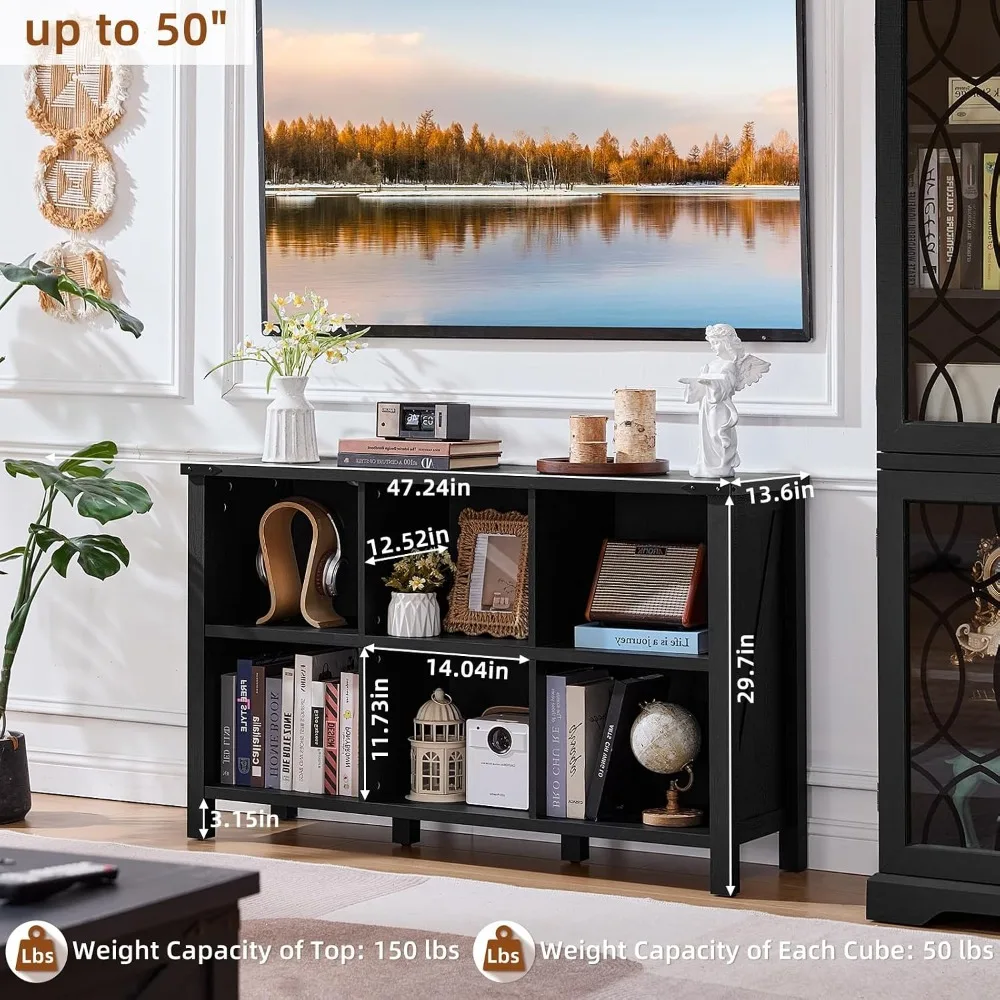 6 Cube Bookcase, Farmhouse Wood Low Storage Organizer Bookshelf, Black 47