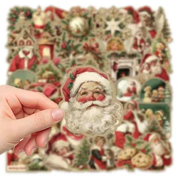 Vintage Natal Adesivos para Crianças, Papai Noel, Boneco de Neve, Pinheiro, Veados, Decalques Decoração, DIY, Ano Novo Presente, Brinquedo, 10 Pcs, 50Pcs