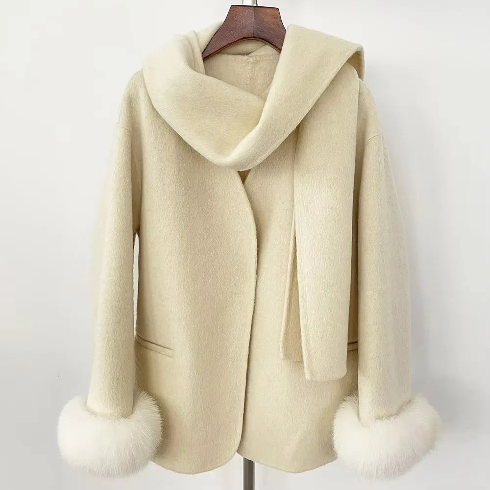 

OFTBUY новое осенне-зимнее шерстяное пальто, куртка из натурального лисьего меха, женское шерстяное пальто со скрытой пряжкой, женская кашемировая куртка с воротником-шарфом