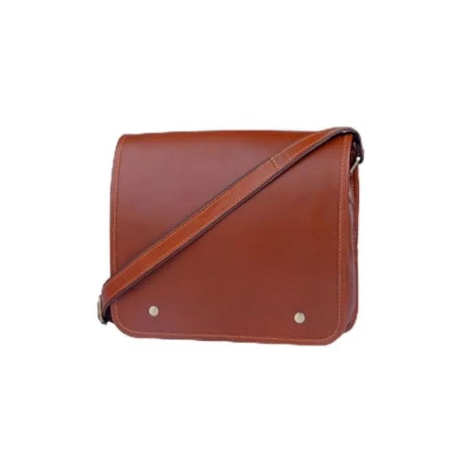 

Leather cross body Shoulder I pad Messenger full flap Bag 11 Inch