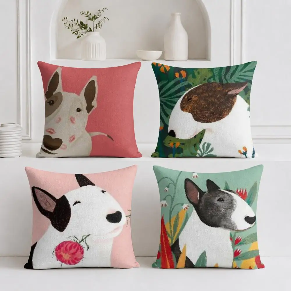 Fun Bull Terrier Illustrations Cushion Cover Plush Fabric Soft Double-Sided Printed Sofa Warm Winter Home Gift Pillow Cover