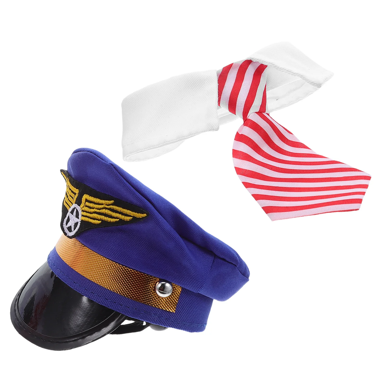 

1Set Embroidered Dog Pilot Hat Necktie Pet Airline Captain Costume Set Christmas Holiday Party Photo Prop Puppy Costume