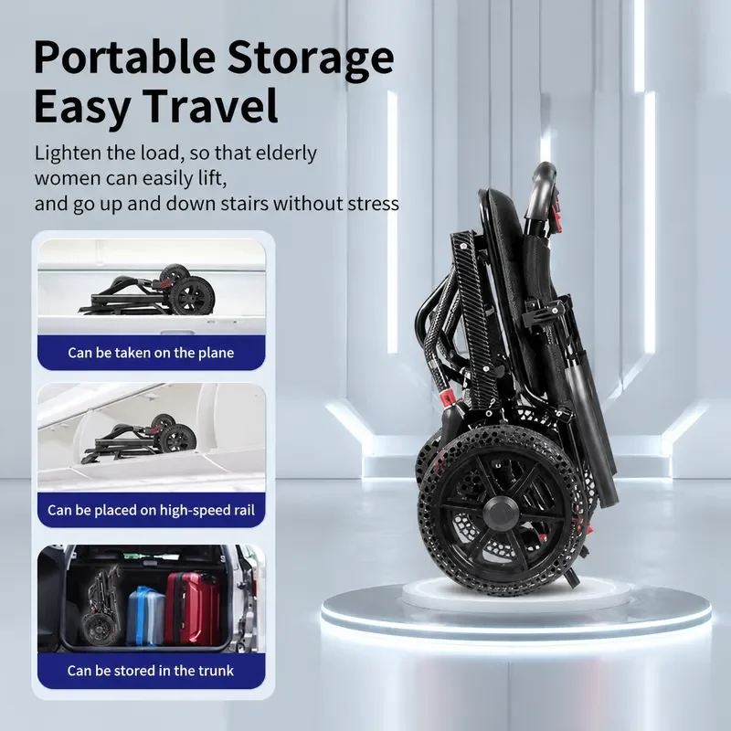 Ultra Light Foldable Wheelchair Portable Travel Trolley for Elderly Small Compact Design Airline Approved