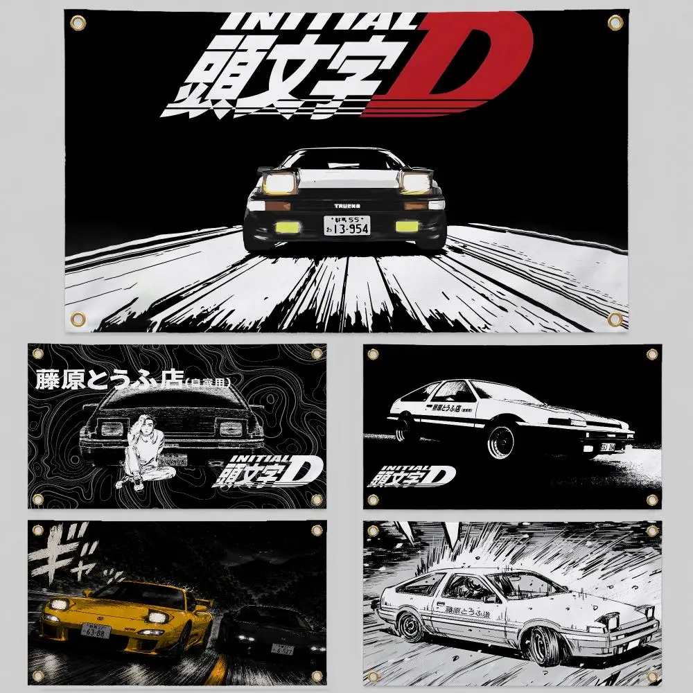 Anime Initial D Takumi AE-86 Eurobeat Flags Wall Hanging Background Flag Wall Decor Banners for Outdoor Bedroom Dorm Room Decor