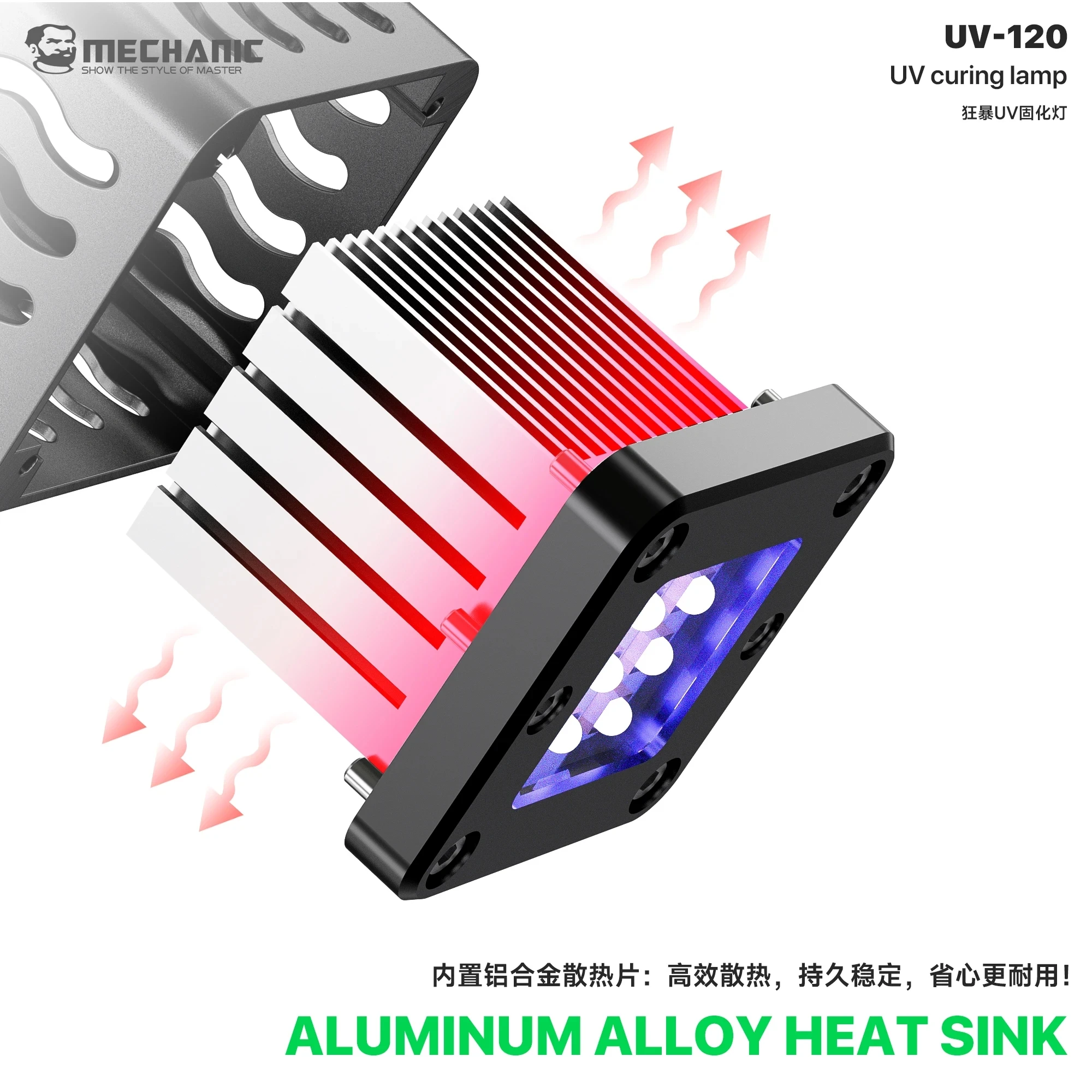 Mechanic UV-120 46W High Power UV Curing Lamp For Phone Repair,Fast Cure for Screen Glue & Solder Mask, 12 LED Beads, Air Cooled - view 2