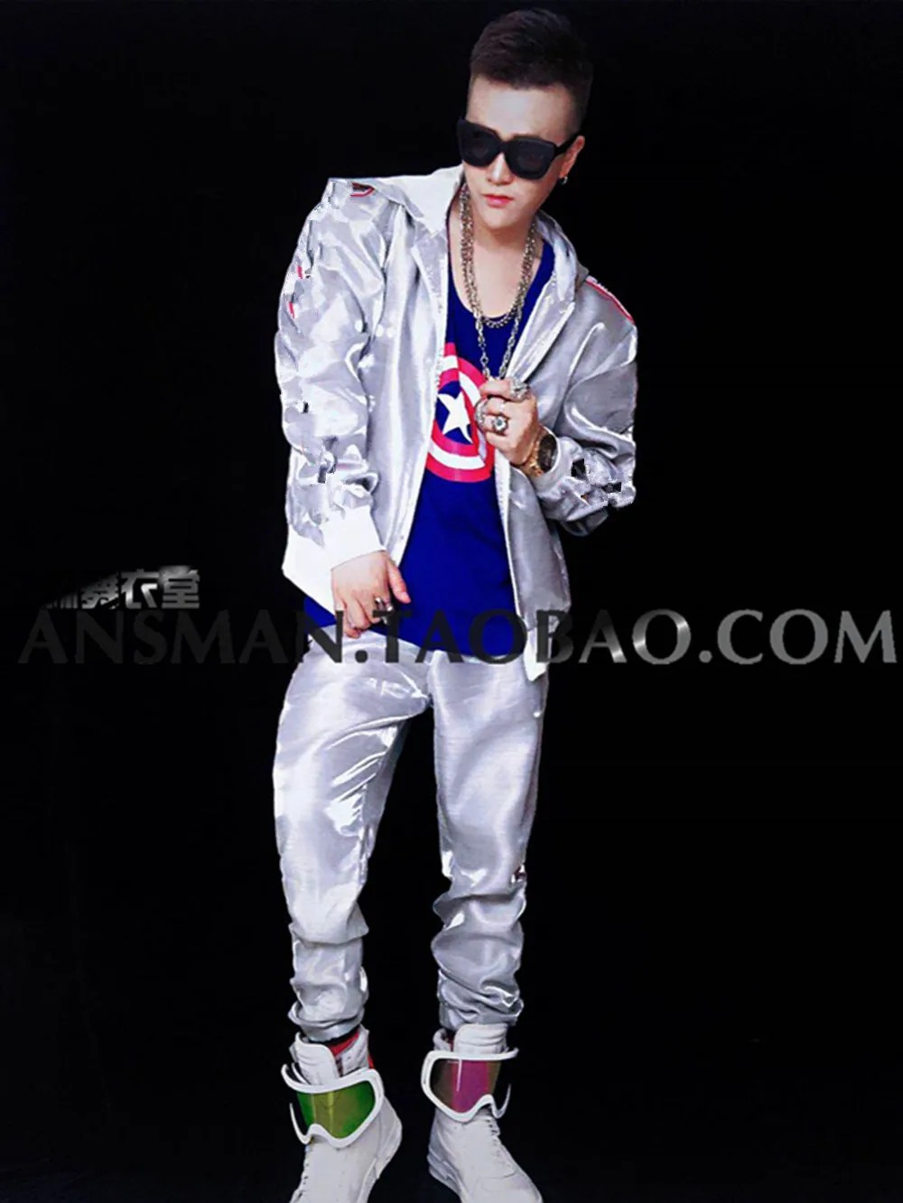 Nowy klub nocny Bar piosenkarz DJ Fantasy srebrno-biały Hip Hop modny komplet garniturów baseballowych dla mężczyzn odzież rekreacyjna