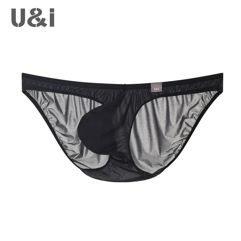 U＆I sexy briefs men's trendy personality ultra-thin transparent high-elastic nylon youth low waist U convex