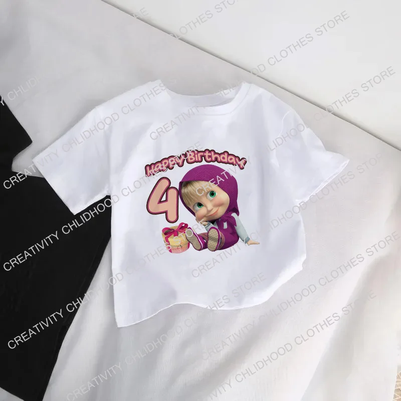 Mashas and Bear Children T-Shirt Number 123456789 Anime Cartoons Kid Tee Shirts Kawaii Tops Casual Clothes Boy Girl Short Sleeve