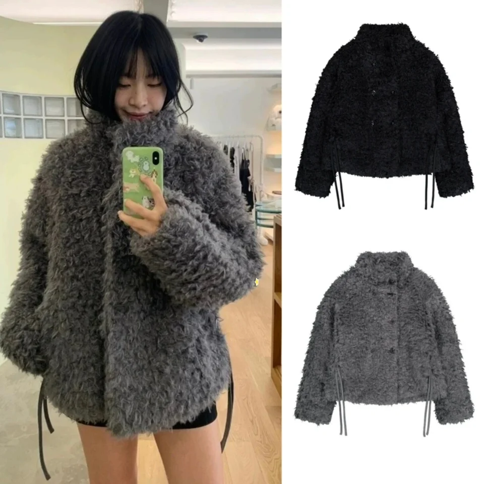 

Пальто Coyseio с двойным рядом пуговиц, воротником-стойкой, из искусственного меха под овчину, теплое, экологичное, женское, модное, в корейском стиле