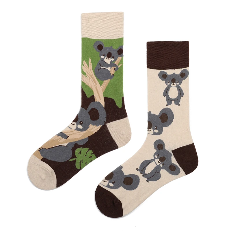 A pair of cute koala pattern socks, asymmetrical AB style socks for men and women, suitable for everyone