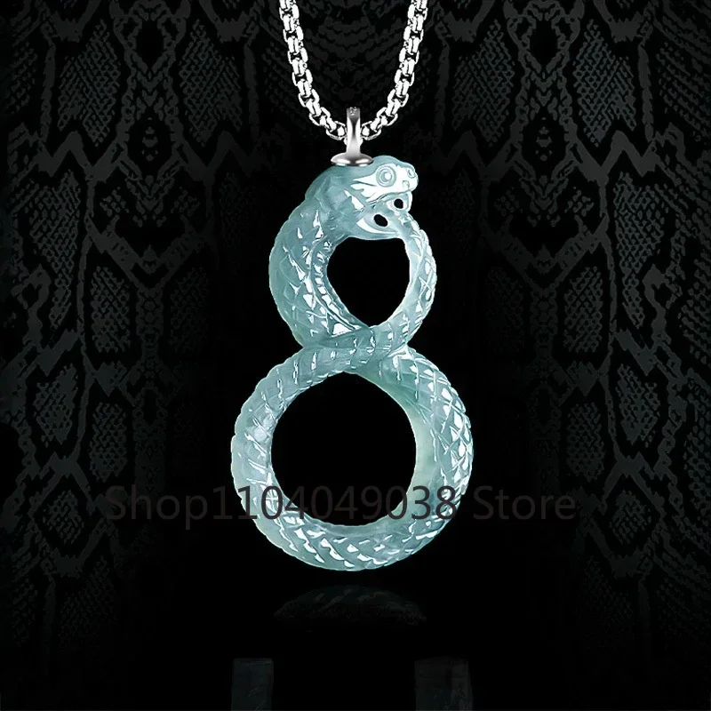 Natural A-goods Jadeite Snake Pendant Black Mamba Memorial Necklace Icy Jade Men and Women Models Fashion Jewelry Pendant